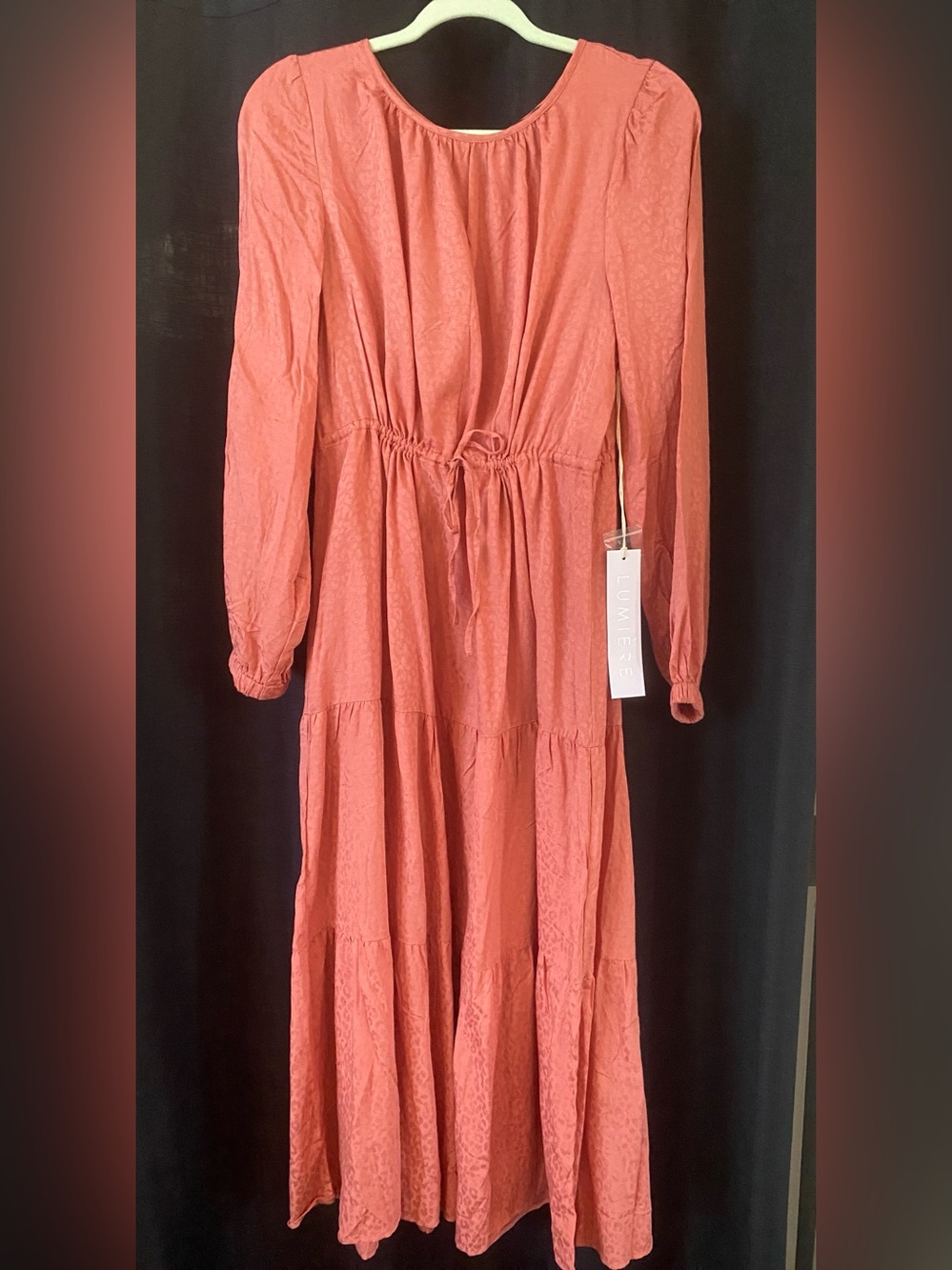 Lumiere Coral Tiered Waist-Tie Maxi Dress